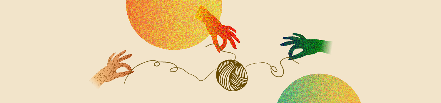 Illustration of hands coming together around a thread